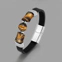 Men’s leather bracelet with tiger eye stone and magnetic steel clasp