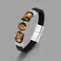 Bracelet homme cuir anneau fermoir acier aimante