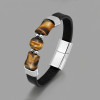 Bracelet homme cuir anneau fermoir acier aimante