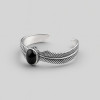 Bracelet jonc argent massif ailes ange onxy noir homme femme