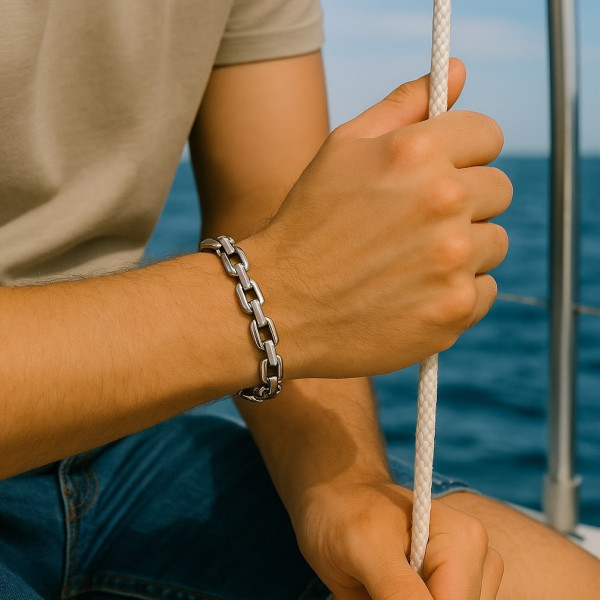 Men's Sterling Silver Marine Link Chain Bracelet (Dupliqué) - 2794