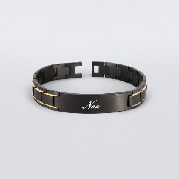 Bracelet personnalise homme gourmette acier brosse plaque