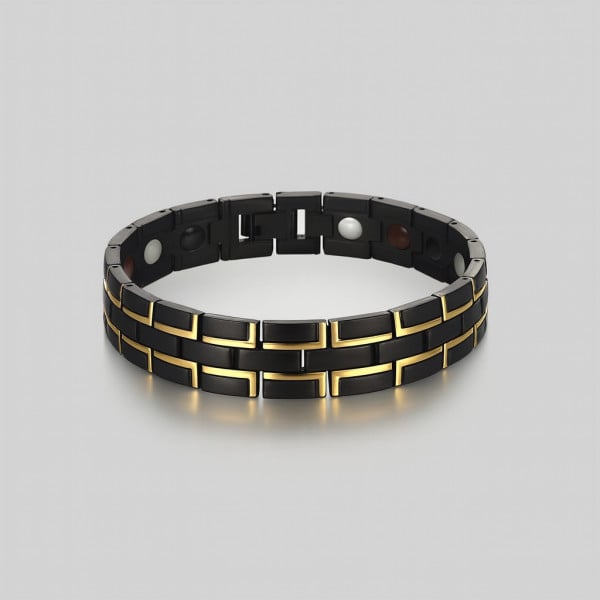 Bracciale da uomo in acciaio magnetico 2 toni spazzolato nero