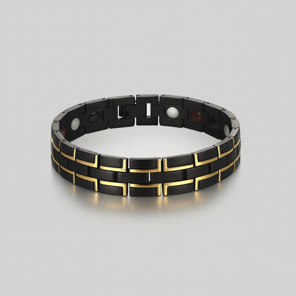 Herrenarmband aus magnetischem Stahl, zweifarbig, schwarz gebürstet
