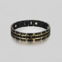 Bracelet acier magnetique homme 2ton noir brosse