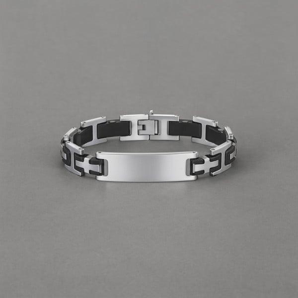 M Bracelet personnalise gourmette homme acier caoutchouc