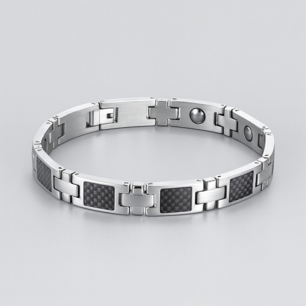 N Bracelet homme acier inoxydable magnetique fibre de carbone