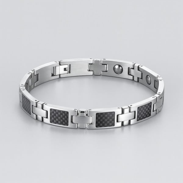 N Bracelet homme acier inoxydable magnetique fibre de carbone