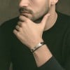 Bracelet personnalise cuir gourmette homme plaque acier