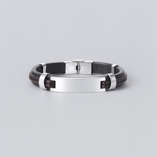 Bracelet personnalise cuir gourmette homme plaque acier