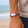 Bracelet personnalise cuir gourmette homme plaque acier