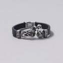 Bracelet cuir noir squelette motard fermoir acier