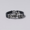 Bracelet cuir noir squelette motard fermoir acier
