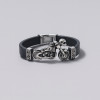 Bracelet cuir noir squelette motard fermoir acier