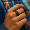 Bague Tungstène Noir Brossé martelé serti Marbre