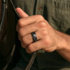 Bague Tungstène Noir Brossé martelé serti Marbre