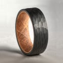 Black Brushed Tungsten Ring Hammered Interior Oak Wood