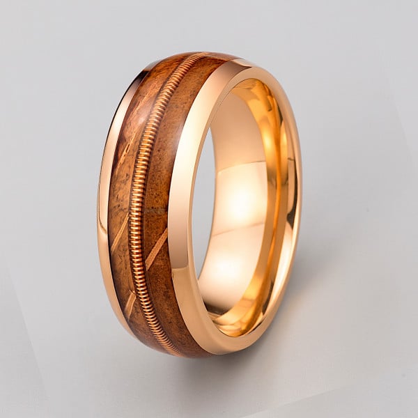 Bague jonc - Tungstène brune & grise finition en bois & polie - RIT017 main image 1