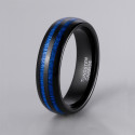 Bague mariage personnalisee tungstene noir lignes bleues bois