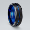 6mm Bague homme tungstene rainure central ligne bleue personnalisable