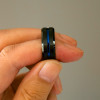 6mm Bague homme tungstene rainure central ligne bleue personnalisable