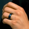 6mm Bague homme tungstene rainure central ligne bleue personnalisable