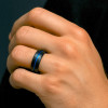 6mm Bague homme tungstene rainure central ligne bleue personnalisable