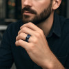 Bague homme anneau tungstene bleu fibre de carbone personnalisable
