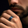 Bague homme anneau tungstene bleu fibre de carbone personnalisable