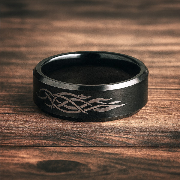 Bague homme anneau noir tungstene motif celtique personnalisable