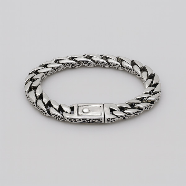 Bracelet homme chaine biker acier robuste motif celtique