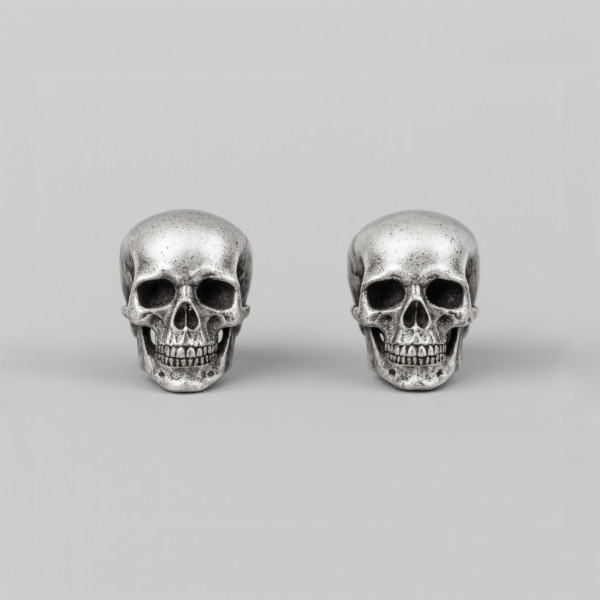 Boucles d'oreilles homme clous tete de mort argent