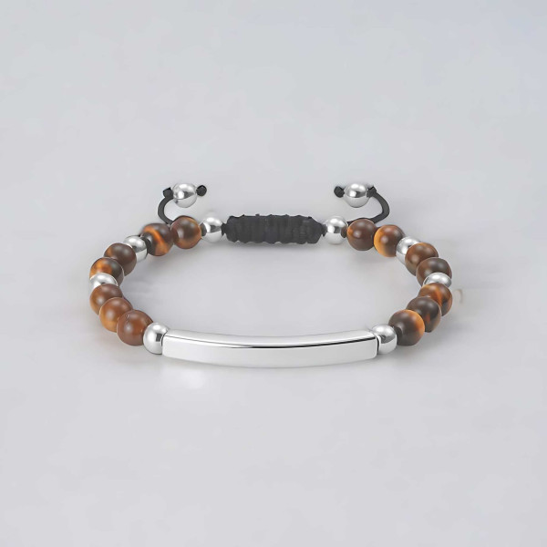 Bracelet personnalisé homme cordon perle oeil de tigre