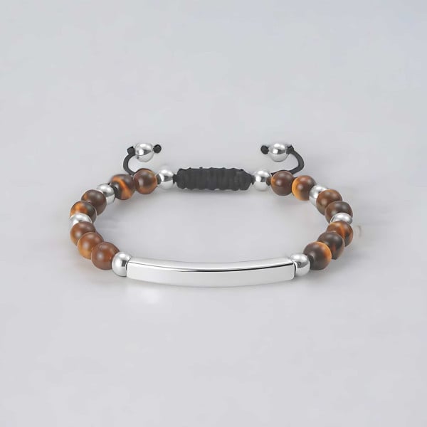 Bracelet personnalisé homme cordon perle oeil de tigre