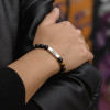 Bracelet personnalisé homme cordon perle onyx et oeil de tigre
