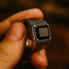 Bague argent ouvert chevalière homme onyx noire