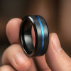 Bague homme tungstene rainure central plaque bleu personnalisable
