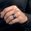 Bague homme tungstene rainure central plaque bleu personnalisable