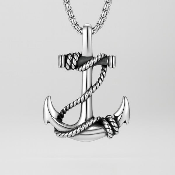 Pendentif Ancre Marine Vintage - Collier Fantaisie Ancien En Métal - Occasion