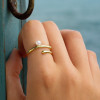 D Bague argent ouverte minimaliste plaqué or perles d'eau douce