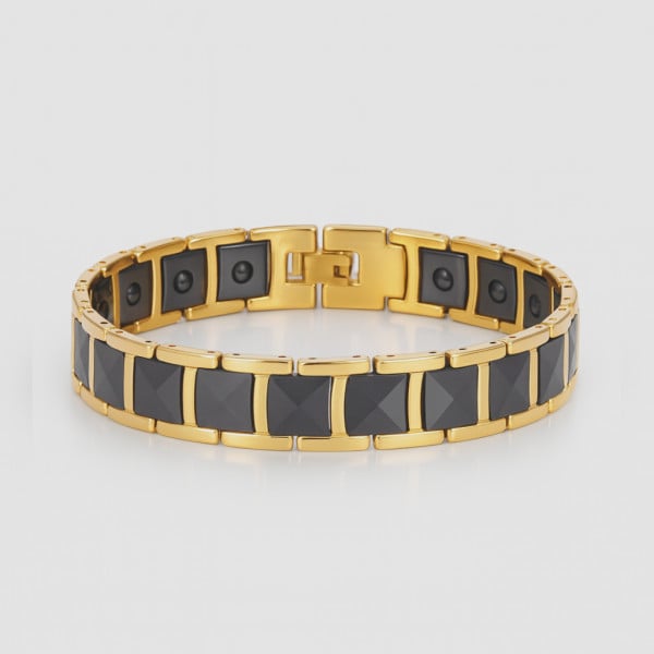 Schwarzes Herrenarmband aus Keramik mit vergoldeter Platte