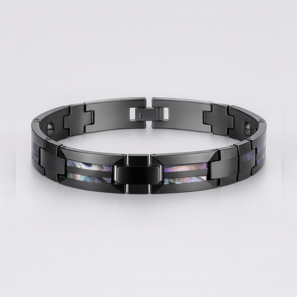 Bracelet homme ceramique noire nacre abalone magnetique