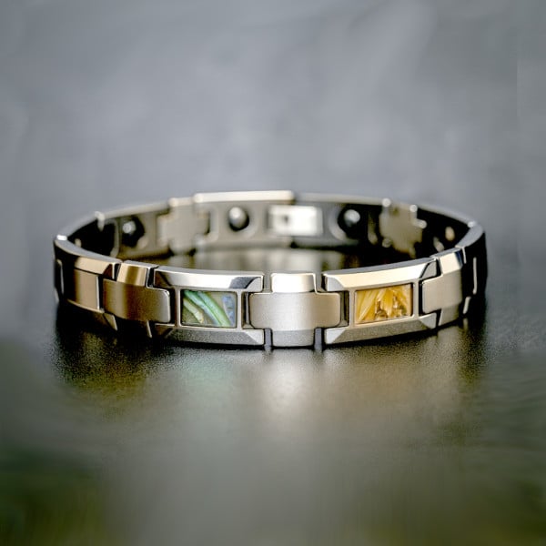 Bracelet homme tungstene maillons nacre abalone
