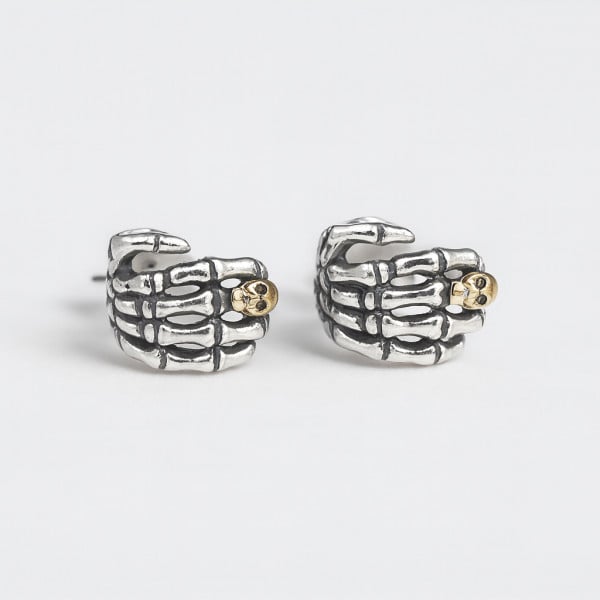 Boucles d'oeilles argent homme tete de mort main de squelette