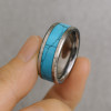 Bague homme tungstene anneau ruban turquoise a graver