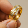 Bague homme femme alliance acier plaque or multi rainure mat brosse gravure
