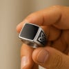 Bague homme chevaliere acier resine noire motif celtique