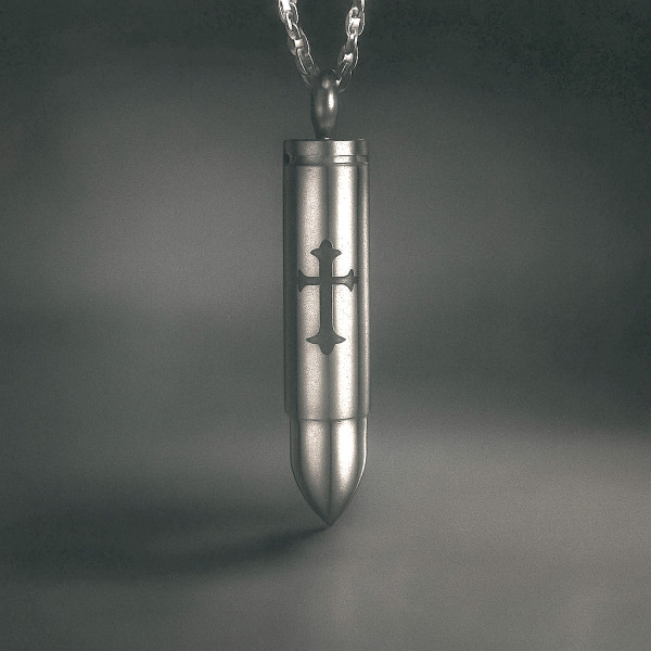 Gepersonaliseerde hanger voor mannen van gepolijst staal met een kogelkruispatroon