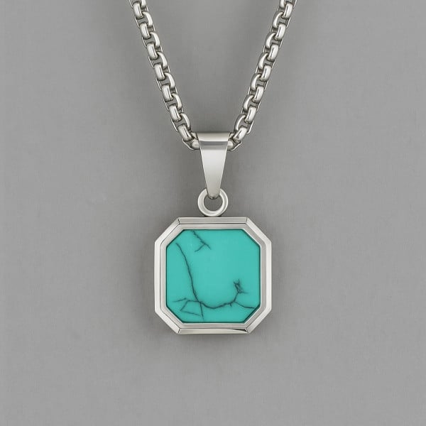Men's Stainless Steel Turquoise Custom engraving Pendant Necklace