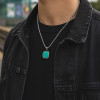 Men's Stainless Steel Turquoise Custom engraving Pendant Necklace